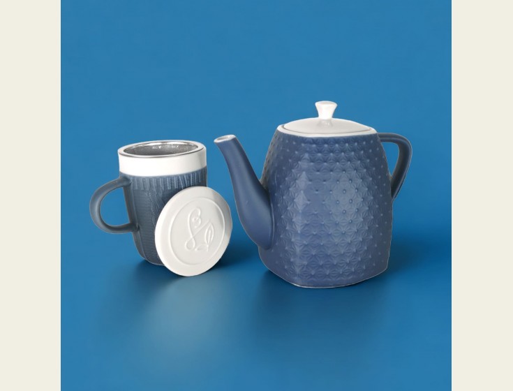 Coffret thé, théière porcelaine - Earl Grey French Blue