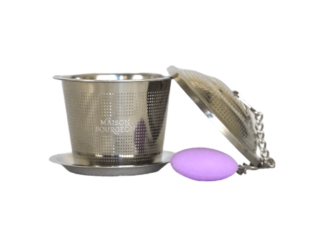 Filtre infuseur en inox violet avec couvercle et coupelle