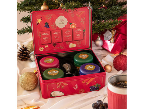 Coffret cadeau de thés, infusions et rooïbos pour Noël rouge